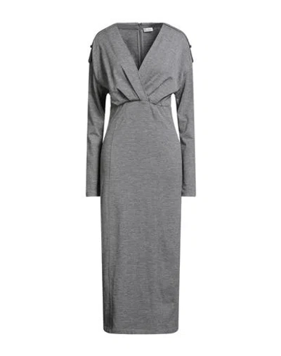 Brunello Cucinelli Woman Maxi Dress Grey Size M Virgin Wool, Cashmere, Brass In Gray