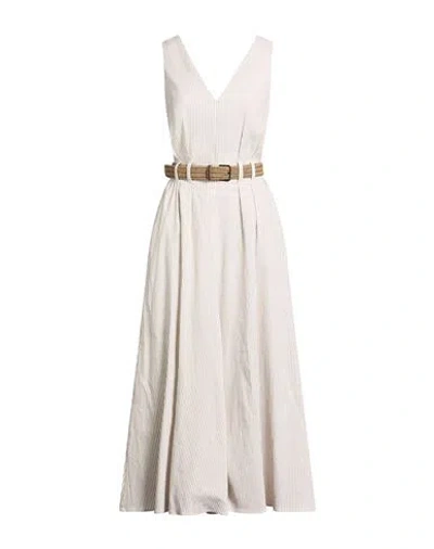 Brunello Cucinelli Woman Maxi Dress Ivory Size L Linen, Cotton, Elastane In White