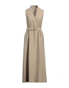 Brunello Cucinelli Monili-collar Raffia-belt Sleeveless Crinkle Cotton Maxi Dress In Beige