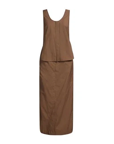 Brunello Cucinelli Woman Maxi Dress Light Brown Size S Cotton, Polyamide, Brass In Multi