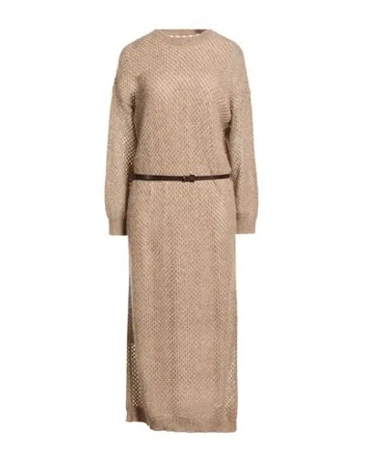 Brunello Cucinelli Woman Maxi Dress Light Brown Size Xs Mohair Wool, Polyamide, Cotton, Wool, Polyes