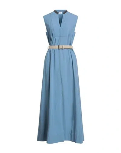 Brunello Cucinelli Woman Maxi Dress Slate Blue Size L Cotton