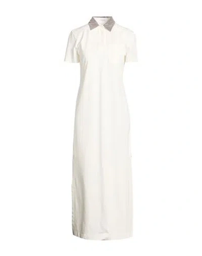Brunello Cucinelli Woman Maxi Dress White Size M Cotton, Polyamide, Elastane
