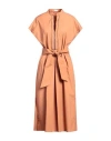 Brunello Cucinelli Bead-embellished Pleated Cotton-poplin Midi Dress In Orange
