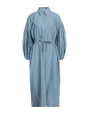 Brunello Cucinelli Woman Midi Dress Azure Size S Cotton, Polyamide, Brass In Blue