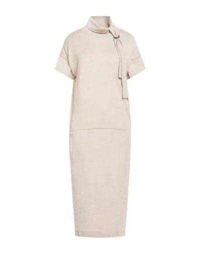 Brunello Cucinelli Woman Midi Dress Beige Size L Cashmere, Silk, Polyamide, Metallic Polyester