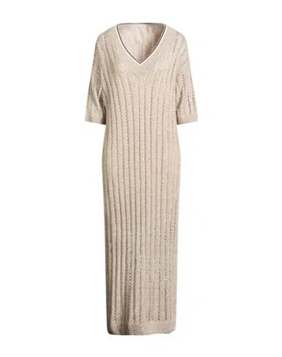 Brunello Cucinelli Woman Midi Dress Beige Size M Linen, Nylon In Neutral