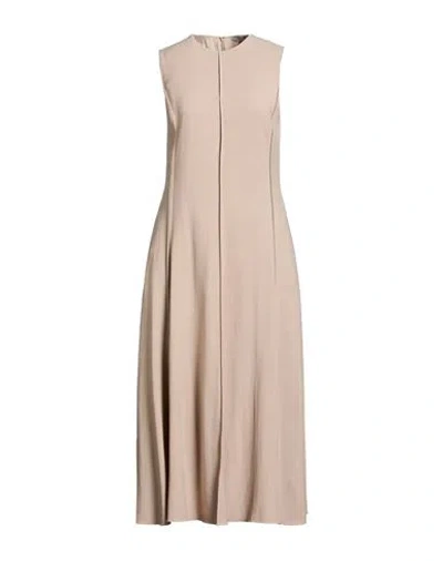 Brunello Cucinelli Woman Midi Dress Beige Size M Virgin Wool, Viscose, Brass