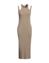 Brunello Cucinelli Woman Midi Dress Camel Size S Cotton, Elastane In Beige