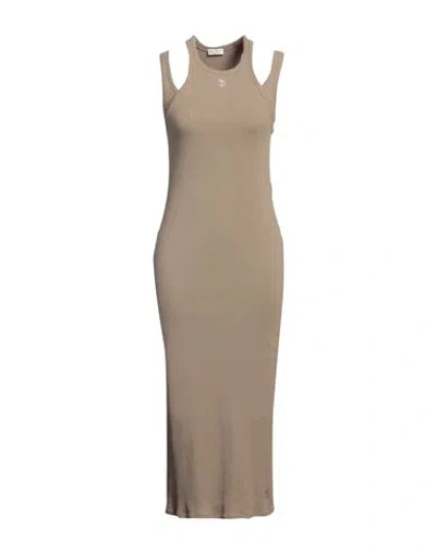 Brunello Cucinelli Woman Midi Dress Camel Size S Cotton, Elastane In Beige