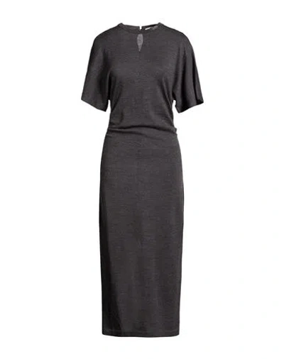 Brunello Cucinelli Woman Midi Dress Charcoal Size L Virgin Wool, Brass In Gray