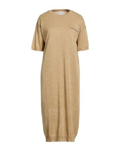 Brunello Cucinelli Woman Midi Dress Gold Size Xl Linen, Polyester, Metallic Fiber, Polyamide