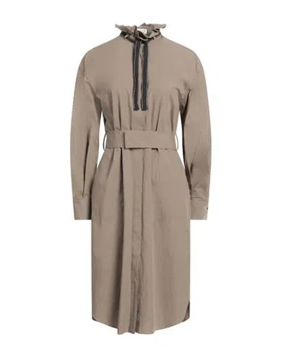 Brunello Cucinelli Woman Midi Dress Khaki Size M Cotton, Cashmere, Polyester