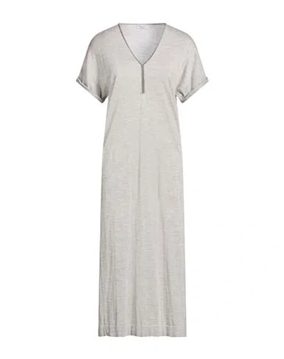 Brunello Cucinelli Woman Midi Dress Light Grey Size M Cashmere, Silk, Brass In Gray