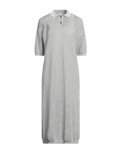 Brunello Cucinelli Woman Midi Dress Light Grey Size M Cotton, Metallic Fiber