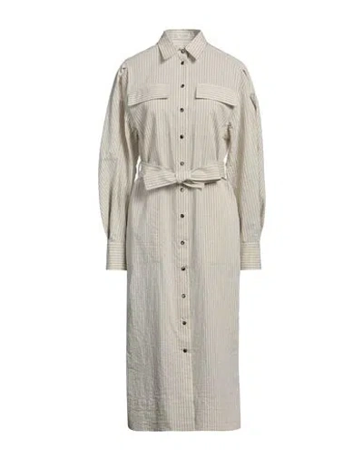 Brunello Cucinelli Woman Midi Dress Off White Size S Cotton, Polyamide, Brass
