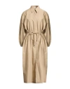 Brunello Cucinelli Woman Midi Dress Sand Size S Cotton, Polyamide, Brass In Neutral