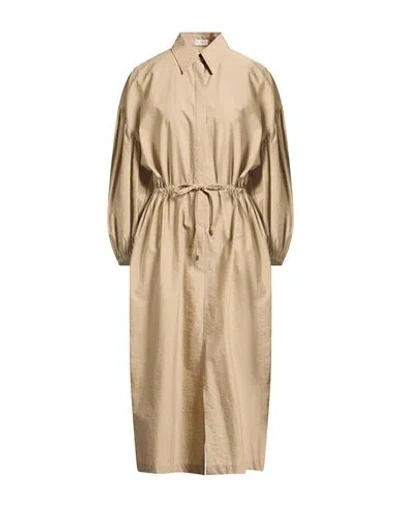 Brunello Cucinelli Woman Midi Dress Sand Size S Cotton, Polyamide, Brass In Neutral