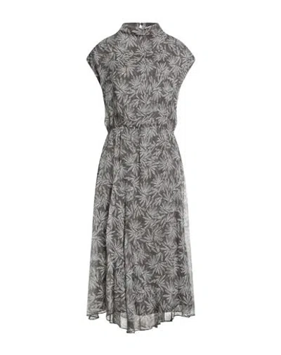 Brunello Cucinelli Woman Midi Dress Taupe Size M Silk In Gray