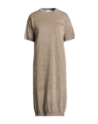 Brunello Cucinelli Woman Midi Dress Taupe Size Xl Linen, Polyester, Metallic Fiber, Polyamide In Brown