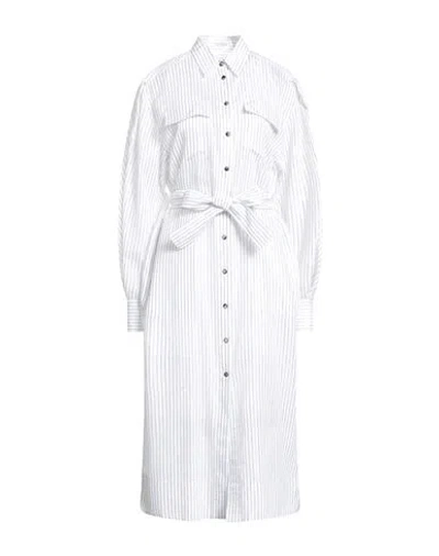 Brunello Cucinelli Woman Midi Dress White Size 3xl Cotton, Silk, Polyamide, Metallic Fiber, Ecobrass