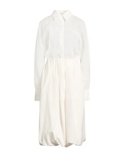 Brunello Cucinelli Woman Midi Dress White Size S Cotton, Polyamide, Brass