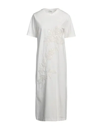 BRUNELLO CUCINELLI BRUNELLO CUCINELLI WOMAN MIDI DRESS WHITE SIZE S COTTON, POLYAMIDE, ELASTANE, JUTE