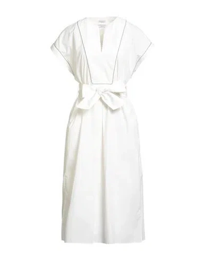 Brunello Cucinelli Woman Midi Dress White Size Xxl Cotton, Brass