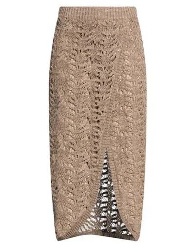 Brunello Cucinelli Woman Midi Skirt Khaki Size Xxl Linen, Polyester, Silk, Polyamide In Brown