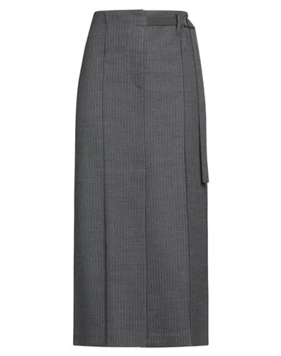 Brunello Cucinelli Woman Midi Skirt Lead Size 16 Virgin Wool, Elastane, Cotton, Brass In Gray