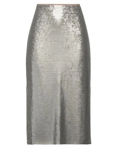 Brunello Cucinelli Woman Midi Skirt Platinum Size 6 Acetate, Silk, Polyester In Grey