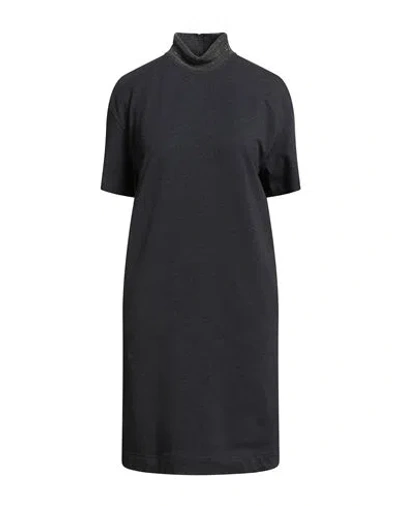 Brunello Cucinelli Woman Mini Dress Charcoal Size Xl Cotton, Elastane, Brass In Black
