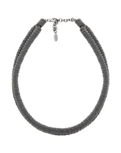 Brunello Cucinelli Woman Necklace Charcoal Size - Metal In Grey