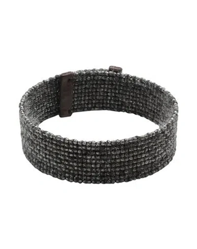 Brunello Cucinelli Woman Necklace Grey Size L Metal, Textile Fibers, Leather