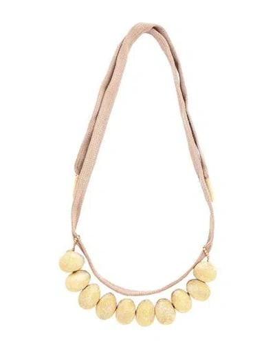 Brunello Cucinelli Woman Necklace Light Brown Size - Textile Fibers, 925/1000 Silver In Beige