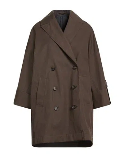 Brunello Cucinelli Woman Overcoat & Trench Coat Military Green Size 4 Cotton, Polyamide, Polyurethan In Brown