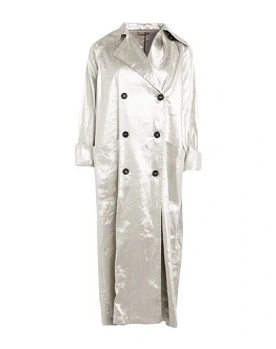 Brunello Cucinelli Woman Overcoat & Trench Coat Platinum Size 4 Linen, Polyester, Brass In Silver
