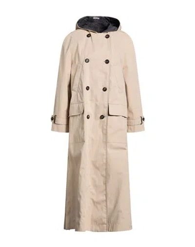 Brunello Cucinelli Woman Overcoat & Trench Coat Sand Size 4 Cotton, Polyamide, Polyurethane In White