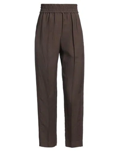 BRUNELLO CUCINELLI BRUNELLO CUCINELLI WOMAN PANTS BROWN SIZE 00 VISCOSE, LINEN