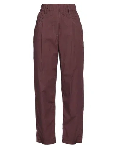 Brunello Cucinelli Woman Pants Burgundy Size 4 Cotton, Brass In Red