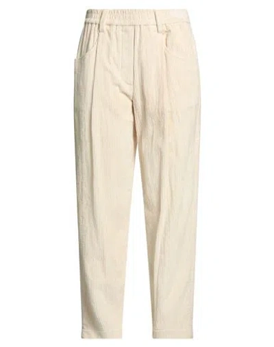 Brunello Cucinelli Woman Pants Cream Size 10 Cotton, Elastane In Neutral