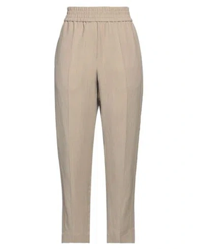 BRUNELLO CUCINELLI BRUNELLO CUCINELLI WOMAN PANTS TAUPE SIZE 6 VISCOSE, LINEN