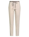 Brunello Cucinelli Woman Pants Grey Size 12 Cotton, Elastane, Leather, Brass In Neutral