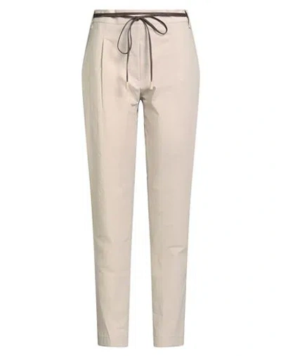 Brunello Cucinelli Woman Pants Grey Size 12 Cotton, Elastane, Leather, Brass In Neutral