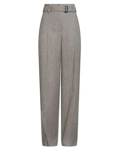 Brunello Cucinelli Woman Pants Khaki Size 8 Virgin Wool, Wool, Polyamide, Elastane, Brass In Gray