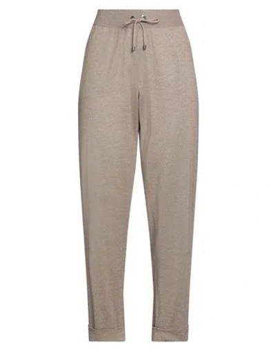 Brunello Cucinelli Woman Pants Khaki Size L Cashmere, Silk, Polyamide, Metallic Polyester In Beige
