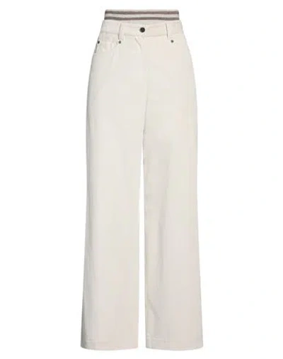 Brunello Cucinelli Woman Pants Off White Size 4 Cotton, Mohair Wool, Polyamide, Metallic Fiber, Elas