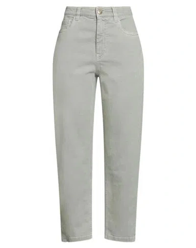 Brunello Cucinelli Woman Pants Sage Green Size 8 Cotton, Elastane, Leather, Brass