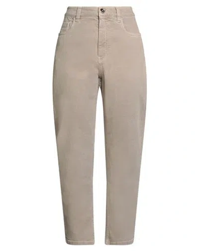 Brunello Cucinelli Woman Pants Sand Size 6 Cotton, Elastane, Leather, Brass