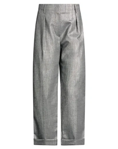 Brunello Cucinelli Woman Pants Silver Size 2 Polyester, Viscose, Virgin Wool, Metallic Fiber, Synthe In Multi